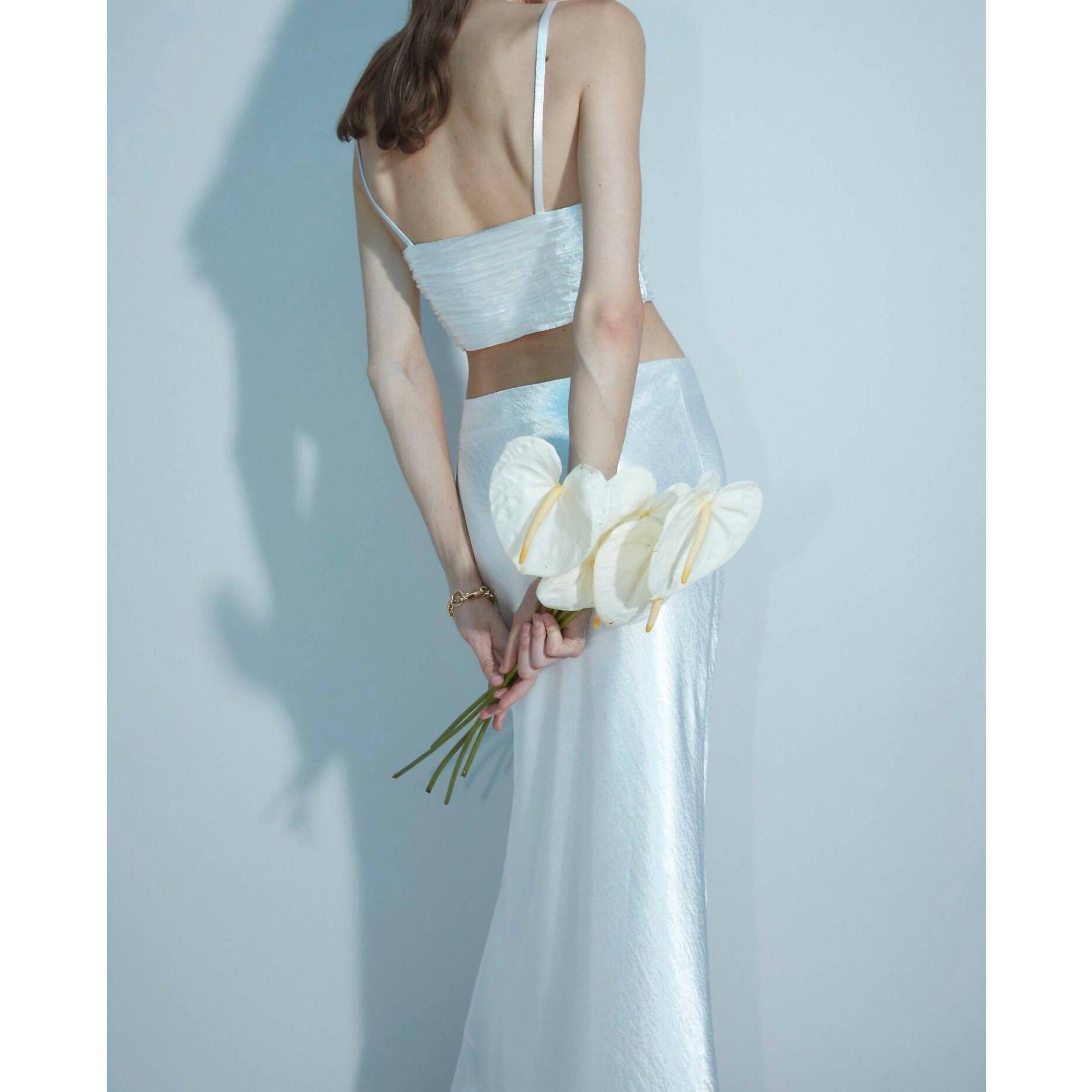 New Aiifos Linda Slip Skirt In Metallic White — image 2 of 4